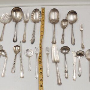 Antique Silver Flatware Lot – 20 Ornate Pieces – Ladles, Spoons, Forks – Jewelry